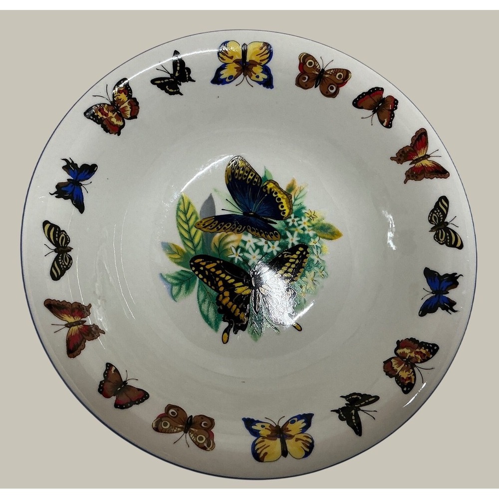 Tabletops Unlimited Butterflies Ceramic Pasta Bowl 8 Inch Nature Decor